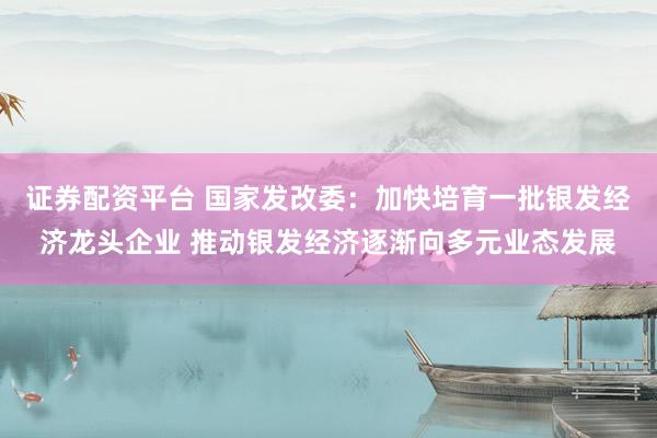 证券配资平台 国家发改委：加快培育一批银发经济龙头企业 推动银发经济逐渐向多元业态发展