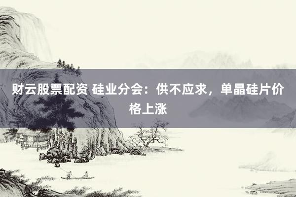 财云股票配资 硅业分会：供不应求，单晶硅片价格上涨