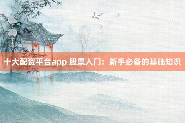 十大配资平台app 股票入门：新手必备的基础知识