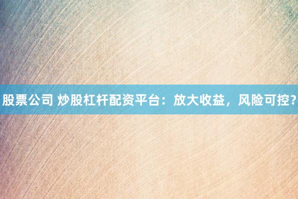股票公司 炒股杠杆配资平台：放大收益，风险可控？