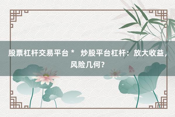 股票杠杆交易平台 *   炒股平台杠杆：放大收益，风险几何？