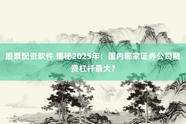股票配资软件 揭秘2025年：国内哪家证券公司融资杠杆最大？