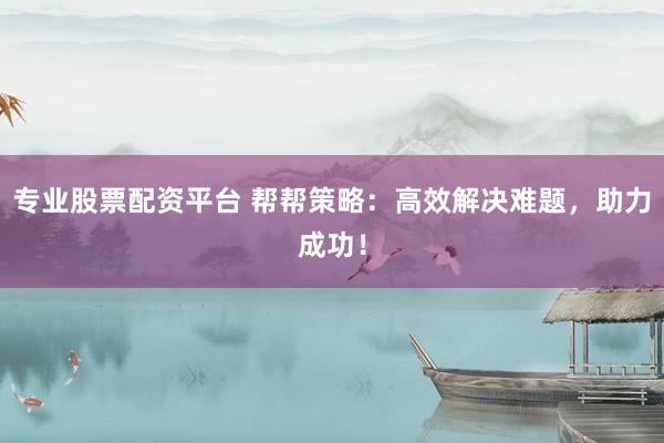 专业股票配资平台 帮帮策略：高效解决难题，助力成功！