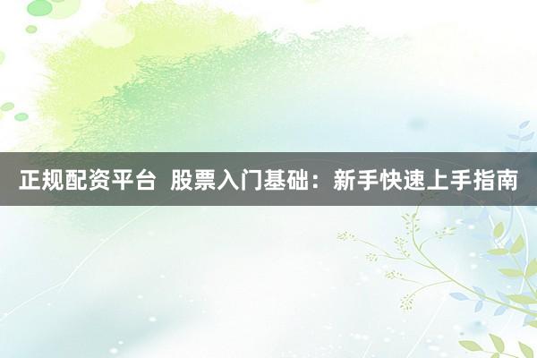 正规配资平台  股票入门基础：新手快速上手指南