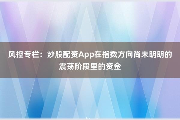 风控专栏:炒股配资App在指数方向尚未明朗的震荡阶段里的资金