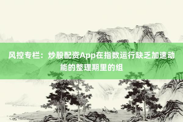 风控专栏：炒股配资App在指数运行缺乏加速动能的整理期里的组