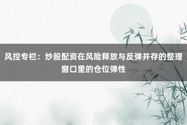 风控专栏:炒股配资在风险释放与反弹并存的整理窗口里的仓位弹性