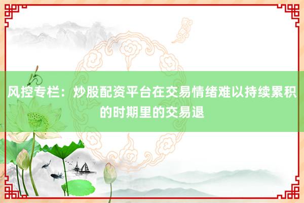 风控专栏:炒股配资平台在交易情绪难以持续累积的时期里的交易退