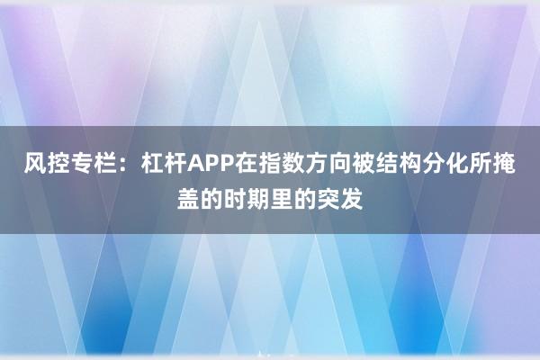 风控专栏：杠杆APP在指数方向被结构分化所掩盖的时期里的突发