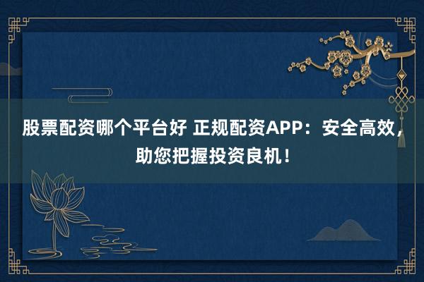 股票配资哪个平台好 正规配资APP：安全高效，助您把握投资良机！