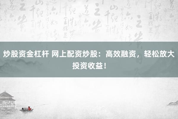 炒股资金杠杆 网上配资炒股：高效融资，轻松放大投资收益！